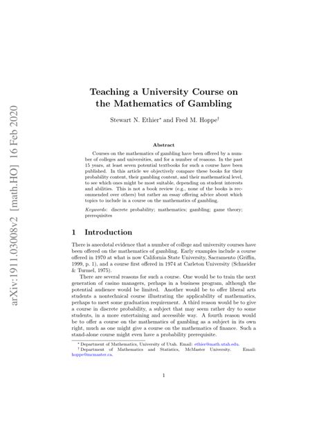 Teaching a University Course on the Mathematics of Gambling.